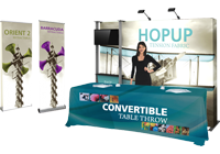 Photo of portable display systems and table cover